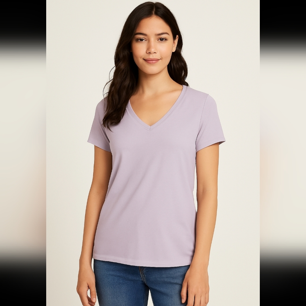 Eddie Bauer Women’s Sleepwear Top S Lavender Purple V-Neck Short Sleeve Stretch